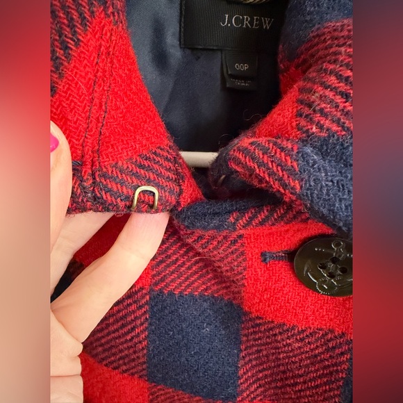 J. Crew Buffalo Plaid Wool Pea Coat Red & Navy Double Breasted Size 00P - Picture 7 of 12